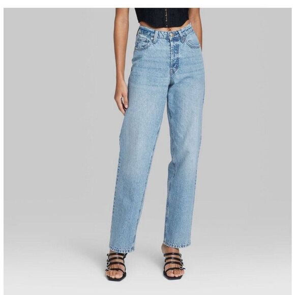 Women's High-Rise Easy Rigid Straight Leg Jeans - Wild Fable Medium Wash Size 14 - Picture 1 of 3
